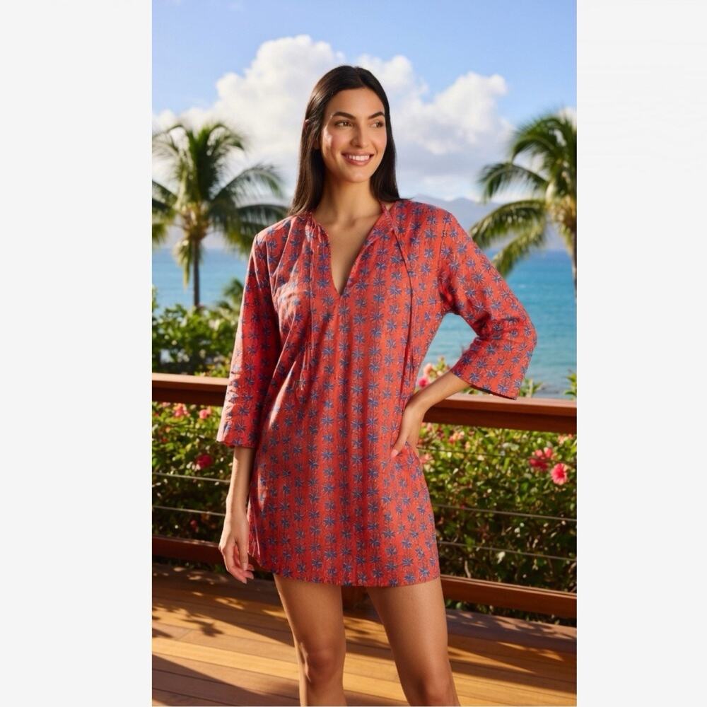 Reyn Spooner My Maui palm tunic Sz Large Boho chic coastal beach swim cover up